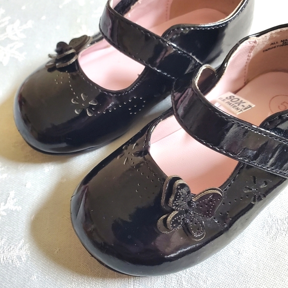 OshKosh Genuine Kids Black Hook Loop Closure Shoes Baby Girl Size 5 - Picture 4 of 11